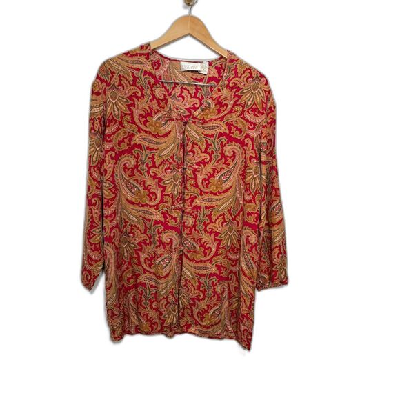 Victoria's Secret Pajama Top Women's size Medium red paisley Silk Gold Label - Picture 1 of 4